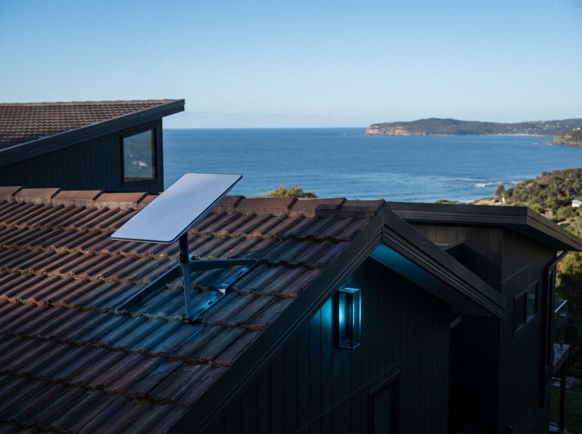 Starlink dish professionally installed on a Sydney rooftop, weatherproofed and aligned for clear sky view — Inner West install